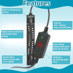 Mini LED Display Aquarium Heater with Temperature Control